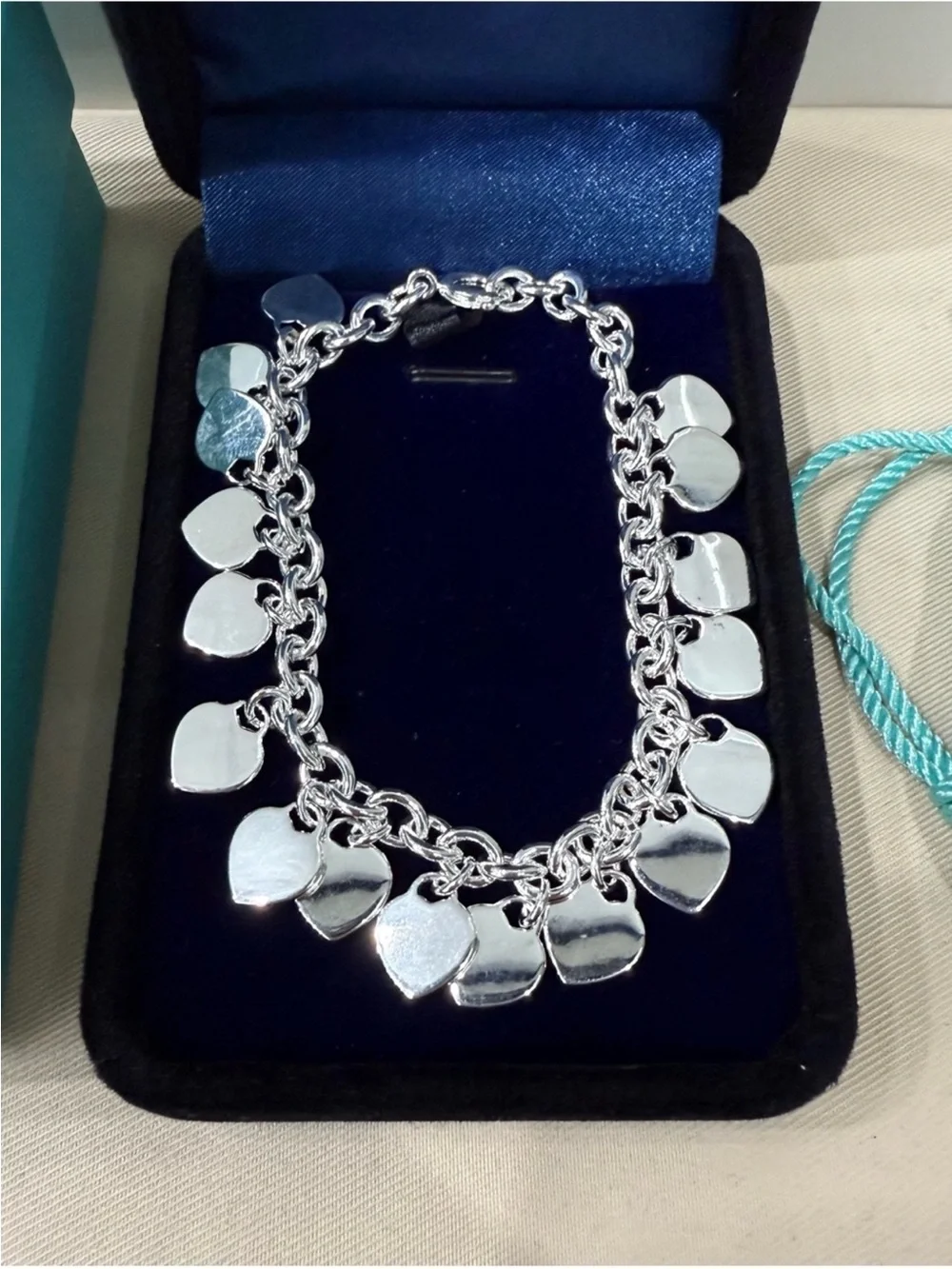 Tiffany & Co. Sterling Silver Heart Charm Bracelet in Tiffany Blue